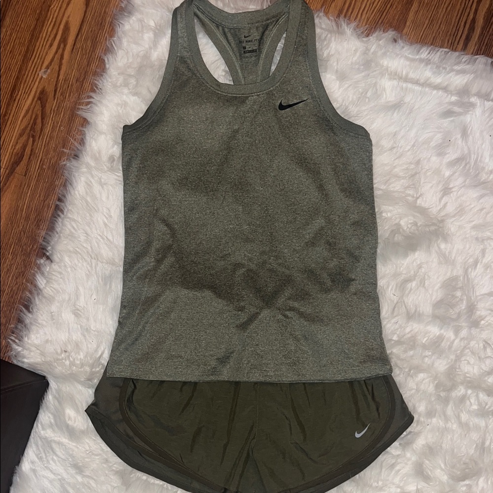 Nike Olive/Gray Racerback Tank with Olive Athletic Shorts